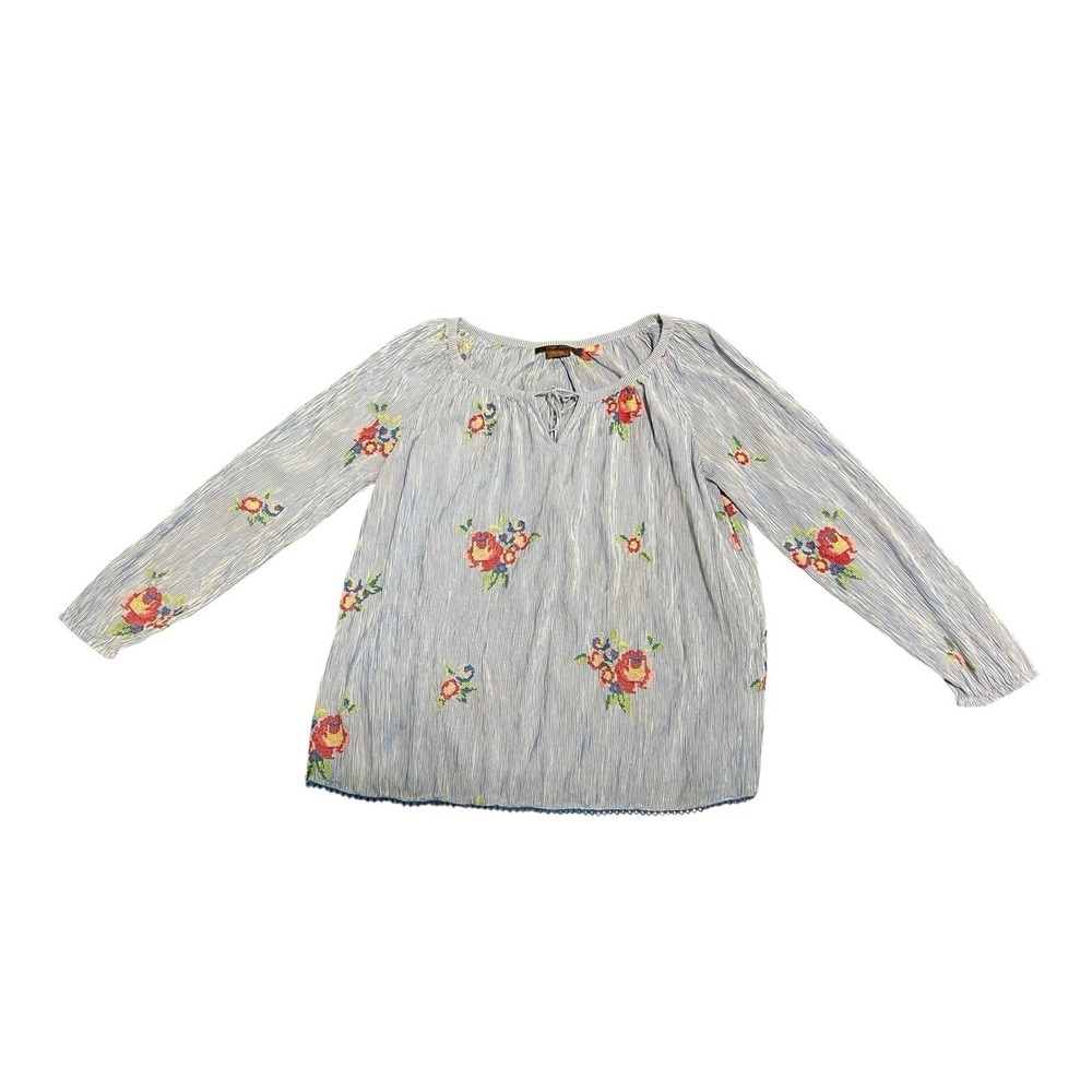 Anthropologie Payal Pratap Embroidered Blue White Boho Floral Blouse Large